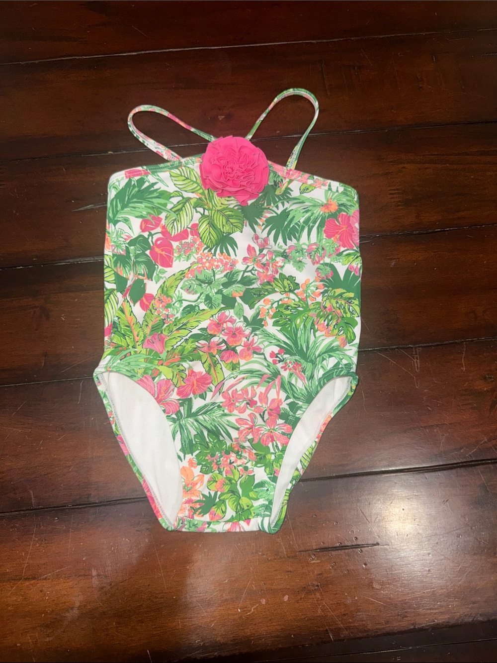 Janie and Jack Tropical Floral One-Piece Swimsuit with Pink Rosette